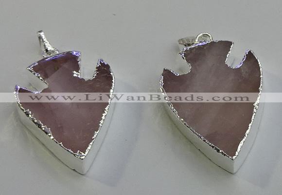 NGP6008 22*30mm - 25*35mm arrowhead rose quartz pendants