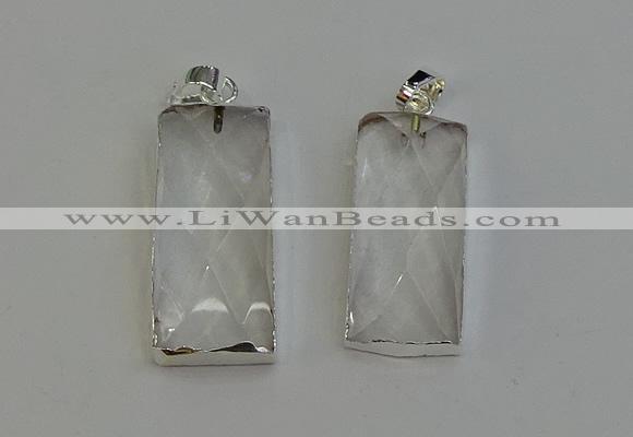 NGP6180 14*30mm - 15*38mm faceted rectangle white crystal pendants