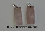 NGP6181 14*30mm - 15*38mm faceted rectangle rose quartz pendants