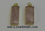 NGP6199 14*30mm - 15*38mm faceted rectangle rose quartz pendants