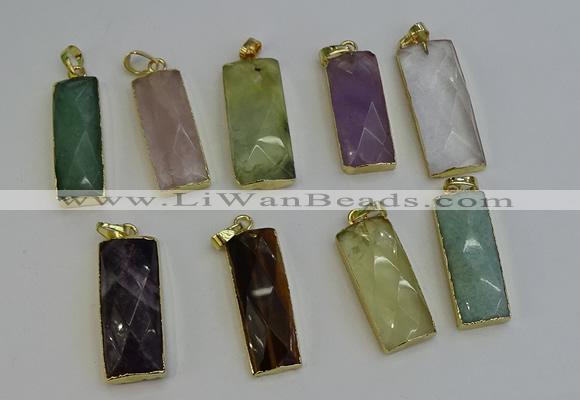 NGP6212 14*30mm - 15*38mm faceted rectangle mixed gemstone pendants