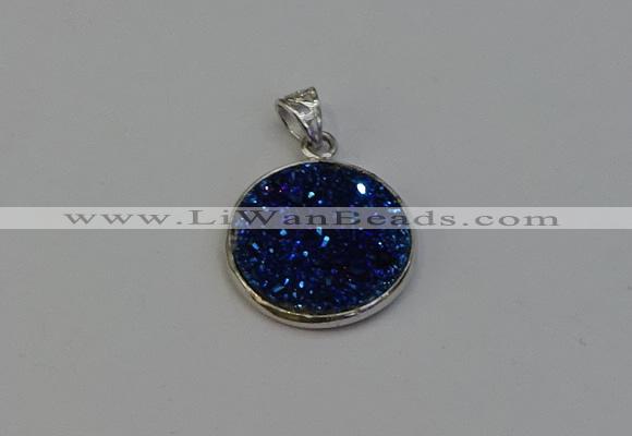 NGP6265 20mm flat round plated druzy agate pendants wholesale