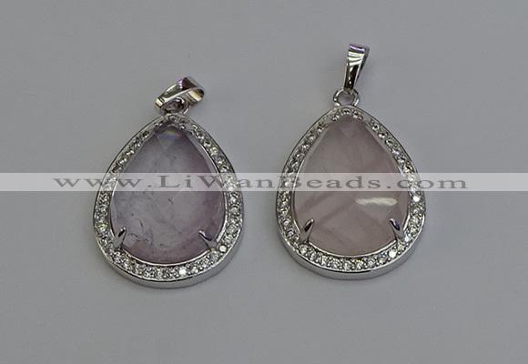 NGP6330 25*30mm teardrop rose quartz pendants wholesale