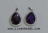 NGP6335 25*30mm teardrop amethyst gemstone pendants wholesale