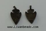 NGP6458 22*28mm - 25*35mm arrowhead smoky quartz pendants