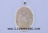 NGP647 5pcs 37*50mm oval chrysanthemum stone with brass pendants