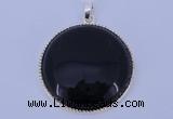 NGP651 5pcs 6*33mm flat round black obsidian with brass gemstone pendants