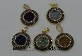 NGP6590 22mm - 22mm coin plated druzy agate gemstone pendants