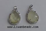 NGP6611 22*30mm faceted teardrop lemon quartz gemstone pendants