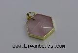 NGP6801 24*25mm hexagon rose quartz gemstone pendants wholesale