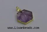 NGP6805 24*25mm hexagon light amethyst gemstone pendants wholesale