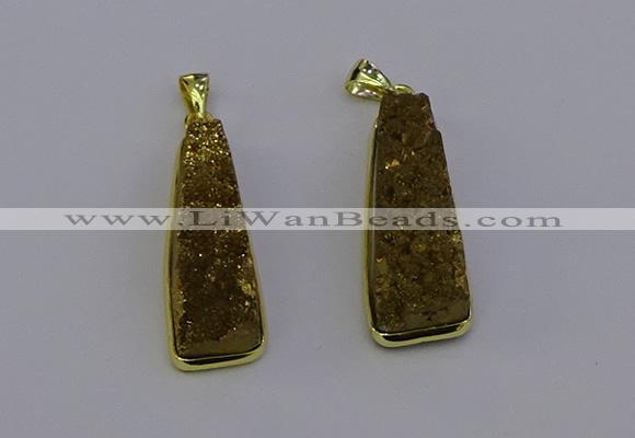 NGP6931 10*30mm - 12*35mm trapezoid plated druzy quartz pendants