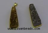 NGP6932 10*30mm - 12*35mm trapezoid plated druzy quartz pendants