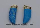 NGP7026 12*35mm - 14*40mm horn white howlite turquoise pendants