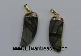 NGP7040 12*35mm - 14*40mm horn black water jasper pendants