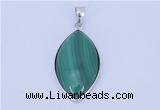 NGP711 15*28mm marquise natural malachite with sterling silver pendant