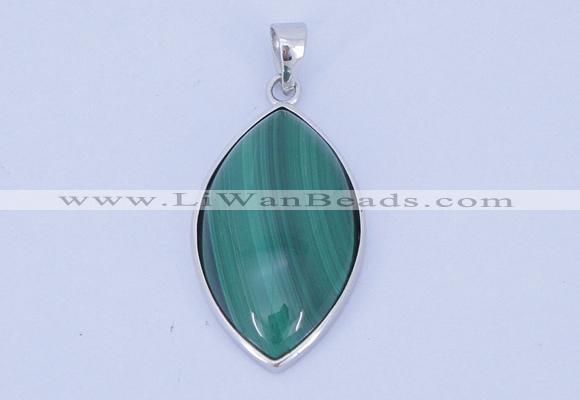 NGP711 15*28mm marquise natural malachite with sterling silver pendant