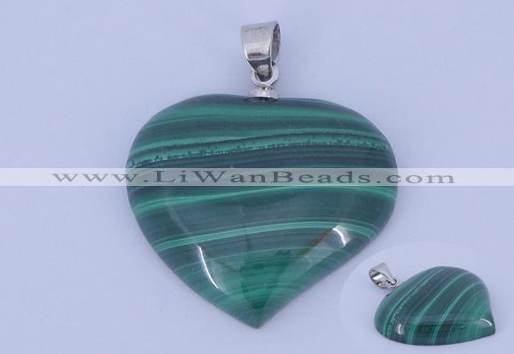 NGP729 25*25mm heart natural malachite with 18KGP gemstone pendant