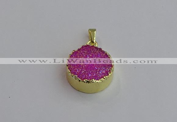 NGP7459 20mm coin plated druzy agate gemstone pendants