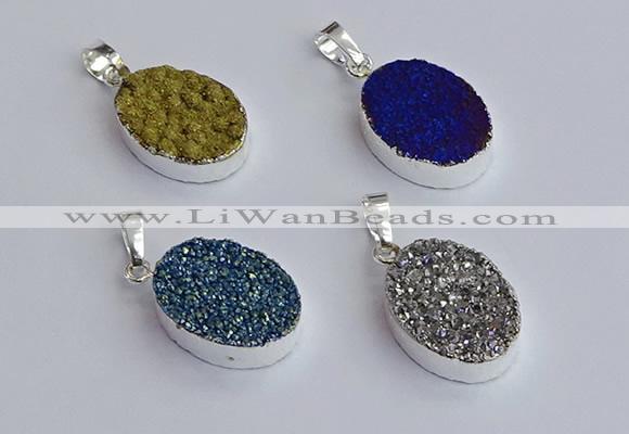 NGP7512 15*20mm oval plated druzy agate gemstone pendants