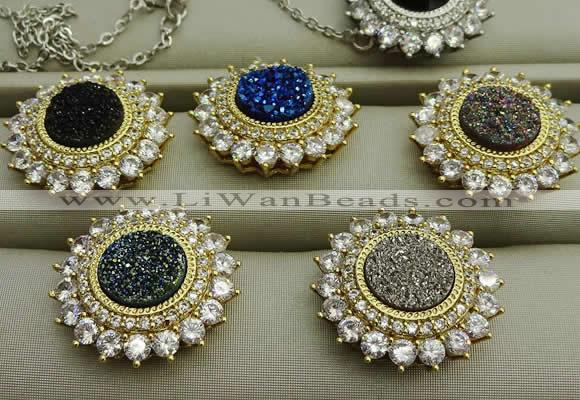 NGP7595 18mm flower plated druzy agate pendants wholesale