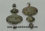 NGP8018 50*82mm - 52*86mm grey picture jasper pendant set jewelry