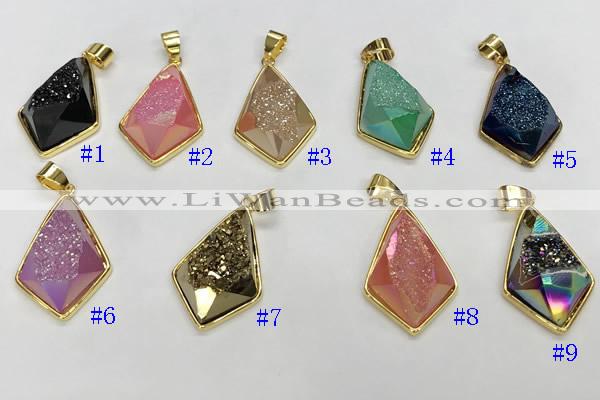 NGP9601 18*25mm faceted plated druzy agate pendants