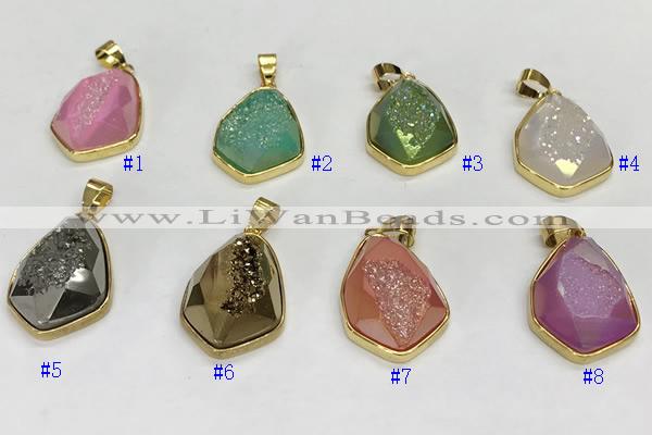 NGP9609 18*25mm faceted teardrop plated druzy agate pendants