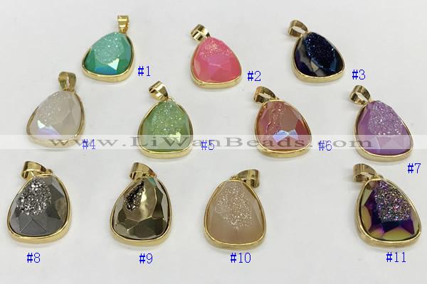 NGP9611 17*22mm faceted teardrop plated druzy agate pendants