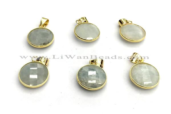 NGP9898 16mm faceted coin aquamarine pendant