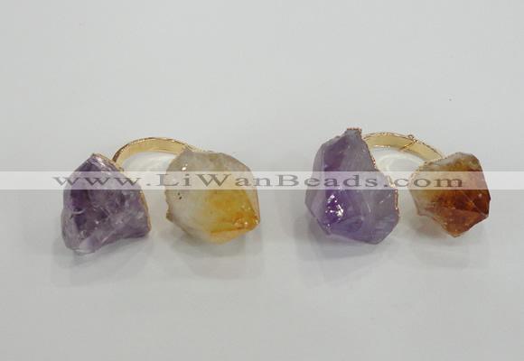 NGR102 13*18mm - 15*20mm faceted nuggets amethyst & citrine rings