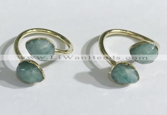 NGR1094 8*10mm faceted flat droplet amazonite rings wholesale