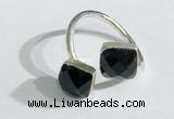 NGR1098 8mm faceted square  black agate gemstone rings wholesale