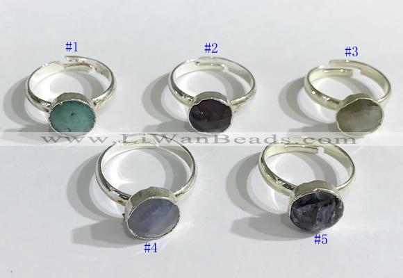 NGR1103 10mm faceted coin  mixed gemstone rings wholesale