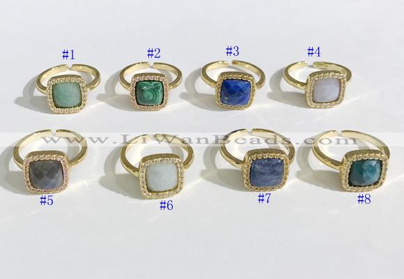 NGR1132 12mm square mixed gemstone gemstone rings wholesale