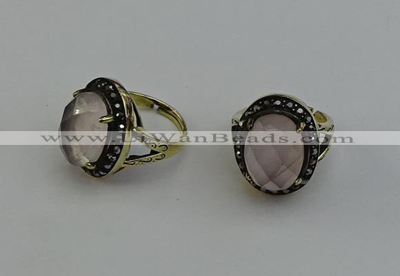 NGR2101 10*15mm faceted oval rose quartz gemstone rings