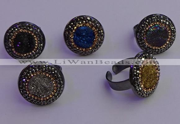 NGR2160 20mm - 22mm coin plated druzy agate gemstone rings