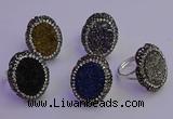 NGR2169 22*28mm - 22*30mm flower plated druzy agate rings