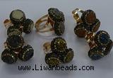 NGR299 14mm - 16mm coin plated druzy agate gemstone rings