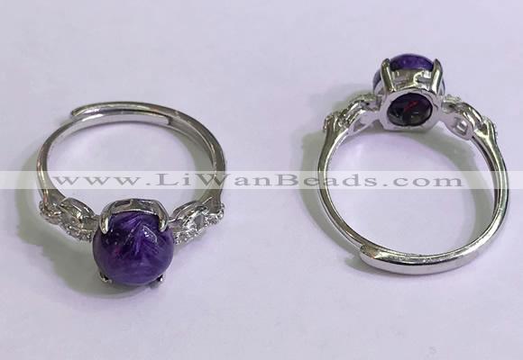 NGR3000 925 sterling silver with 8mm flat  round charoite rings