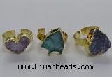 NGR321 14*15mm - 15*18mm heart druzy agate gemstone rings