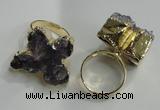 NGR81 18*25mm - 25*30mm butterfly druzy amethyst gemstone rings