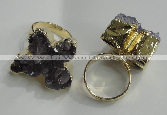 NGR81 18*25mm - 25*30mm butterfly druzy amethyst gemstone rings