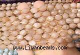 RIBS31 15 inches 6*8mm faceted rice pink moonstone gemstone beads