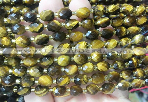 RIBS34 15 inches 6*8mm faceted rice yellow tiger eye gemstone beads