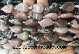 TRBS38 15 inches 13*18mm flat teardrop black veined rhodonite gemstone beads