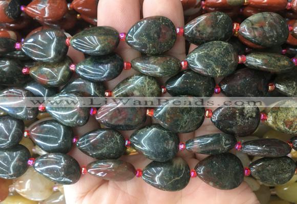 TRBS39 15 inches 13*18mm flat teardrop bloodstone gemstone beads