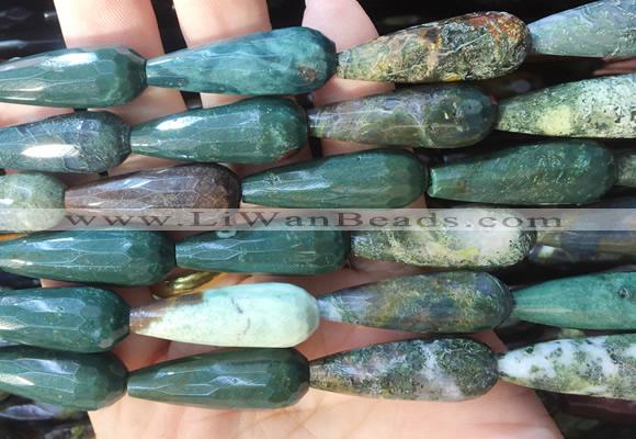 TRBS72 15 inches 10*30mm faceted teardrop moss agate beads wholesale