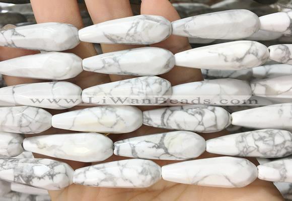 TRBS76 15 inches 10*30mm faceted teardrop white howlite beads wholesale