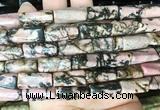 TWBS15 15 inches 9*20mm twist column black veined rhodonite gemstone beads